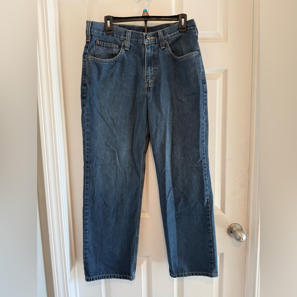 Carhartt Men's Size 32X30 Relaxed Fit Straight Leg Denim Blue Jeans Dark Wash